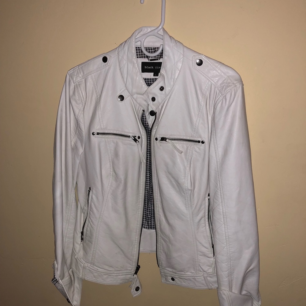 Black rivet white leather jacket